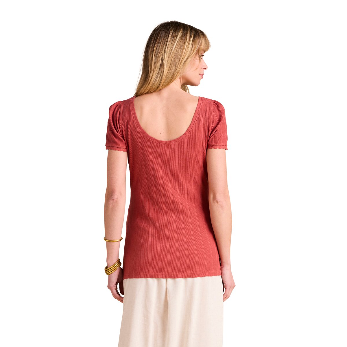 Tee-shirt de grossesse décolleté dos maille désaiguillée terracotta, ENVIE DE FRAISE