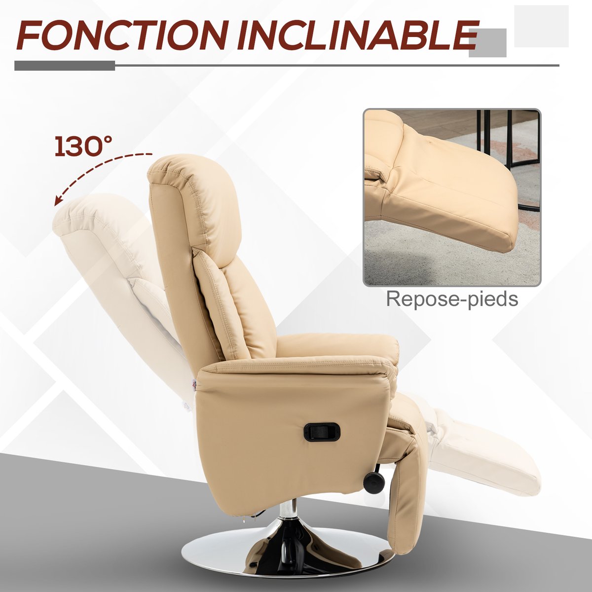 Fauteuil inclinable Revêtement synhtéituqe beige, HOMCOM