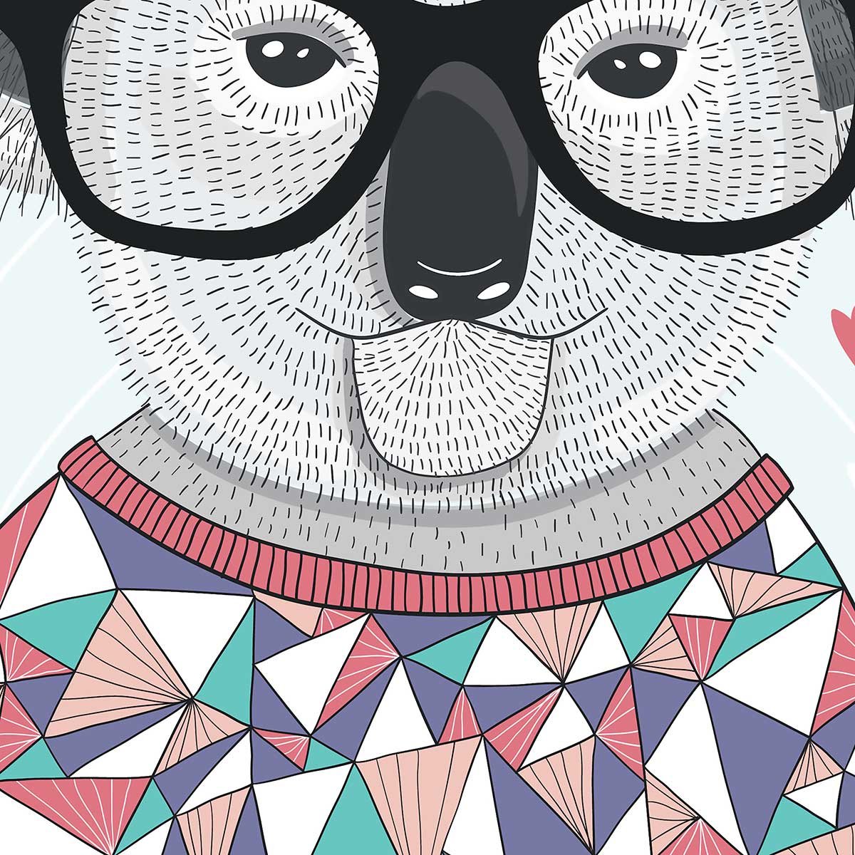 Tableau enfant hipster koala toile imprimée, HEXOA