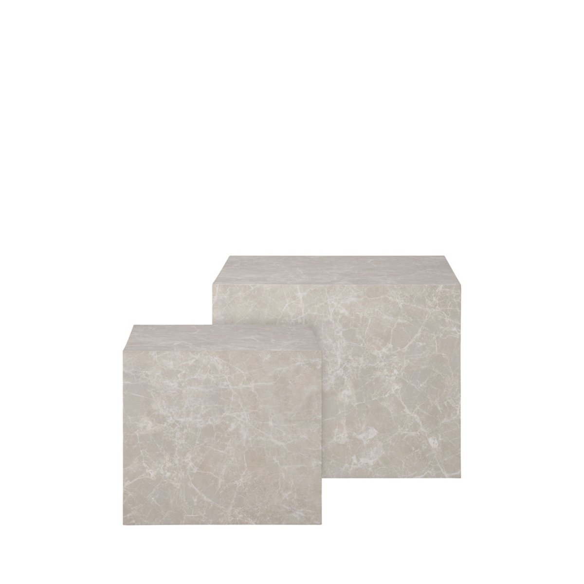 Lot de 2 tables basses carrées effet marbre  - PRAGUE beige, HOUSE NORDIC