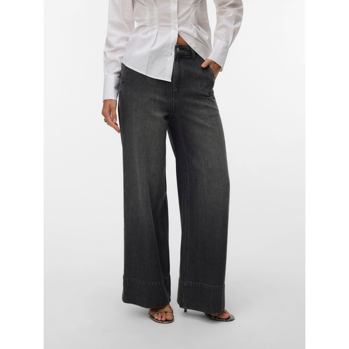 Jean À Coupe Large dark grey denim, VERO MODA