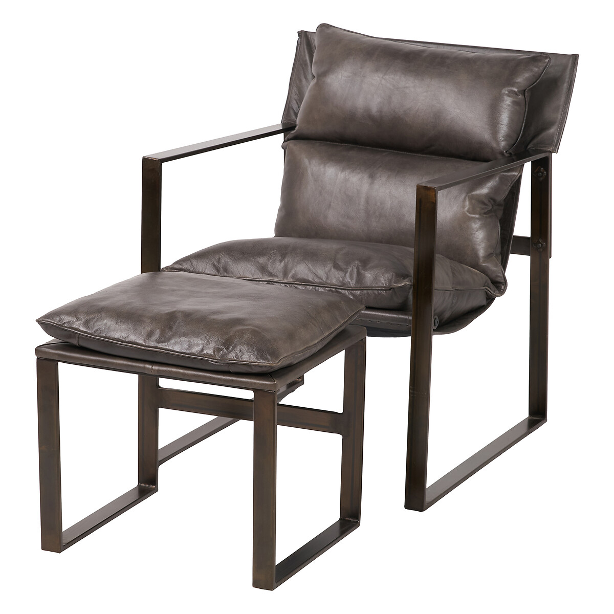 Noma Vintage Leather Accent Chair & Footstool charcoal grey, SO'HOME