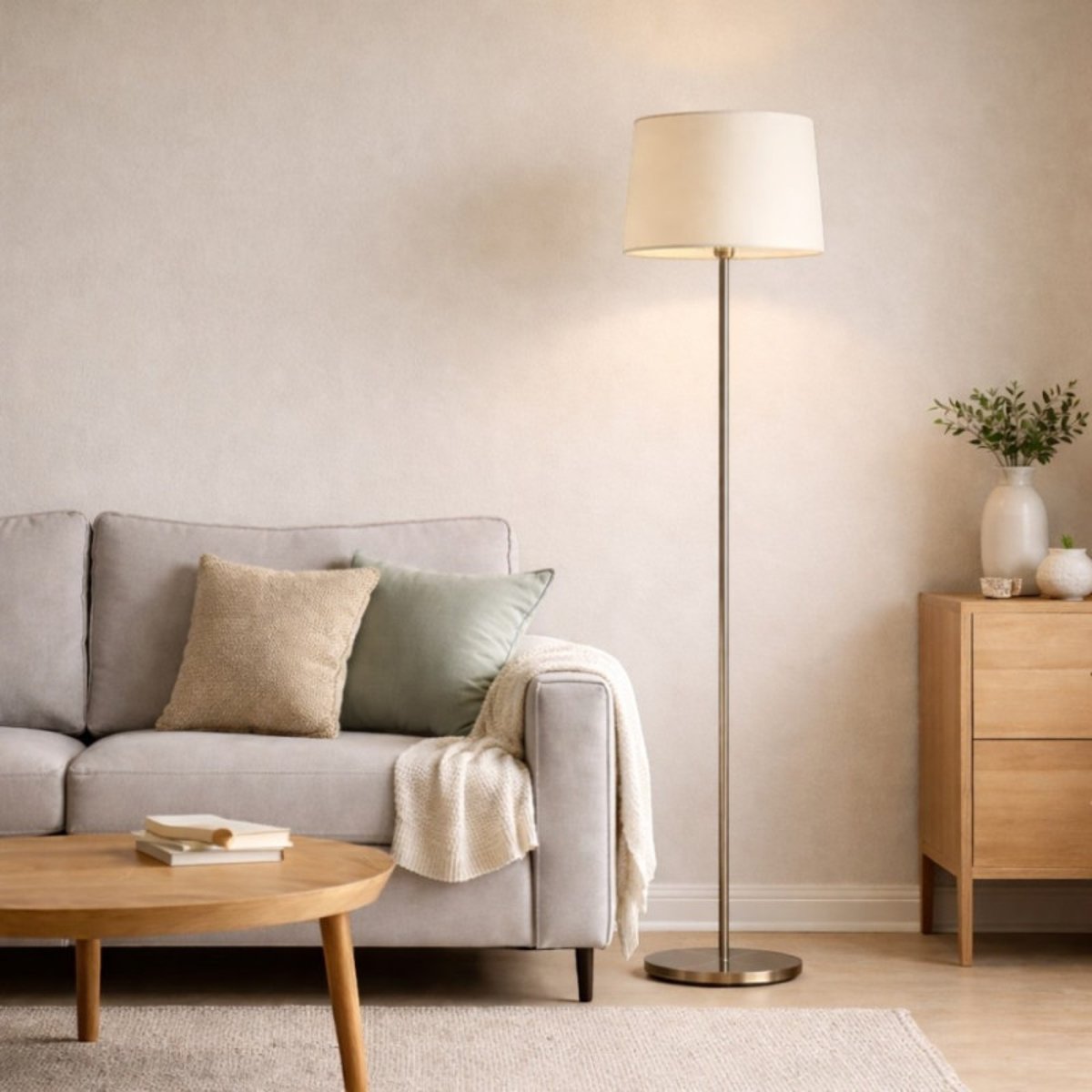Lampadaire Laiton patiné Room Abat-jour Crème laiton, MILLUMINE