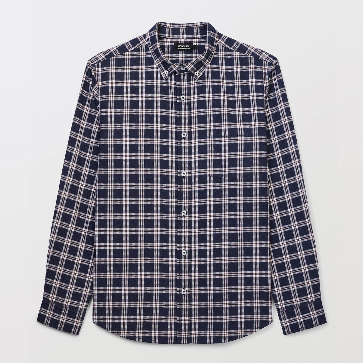 Chemise en flanelle à carreaux en coton BIO GOTS marine, MONOPRIX