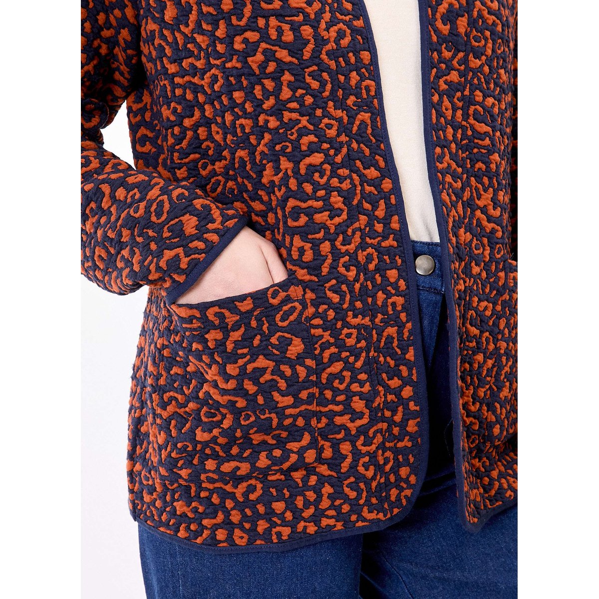 Veste souple maille jacquard LEOTI marine orange malia, LA FIANCÉE