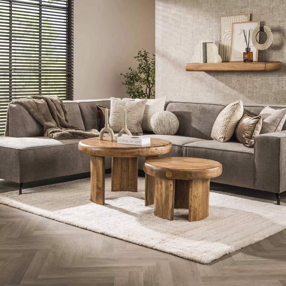 Set de 2 tables basses rondes en bois - SILKA marron, MATHI DESIGN