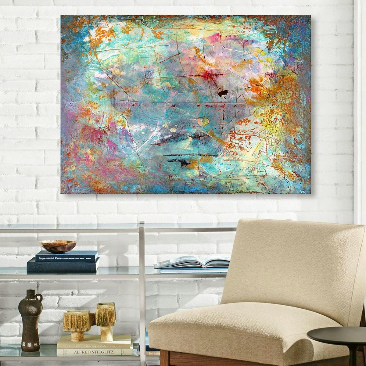 Tableau abstrait coloré – peinture moderne sur toile multicolore, PIER IMPORT