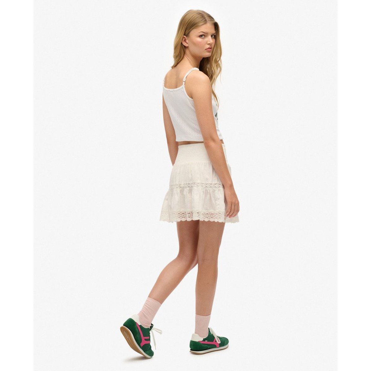 Mini jupe en dentelle mélangée Ibiza blanc cassé, SUPERDRY