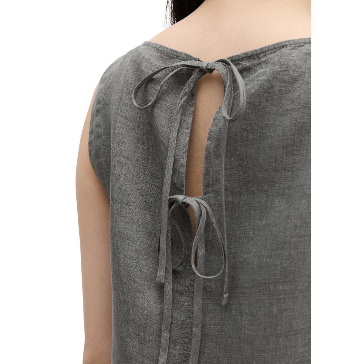 Blouse en lin sans manches regular avec des liens à nouer dans le dos gris, MARC O'POLO