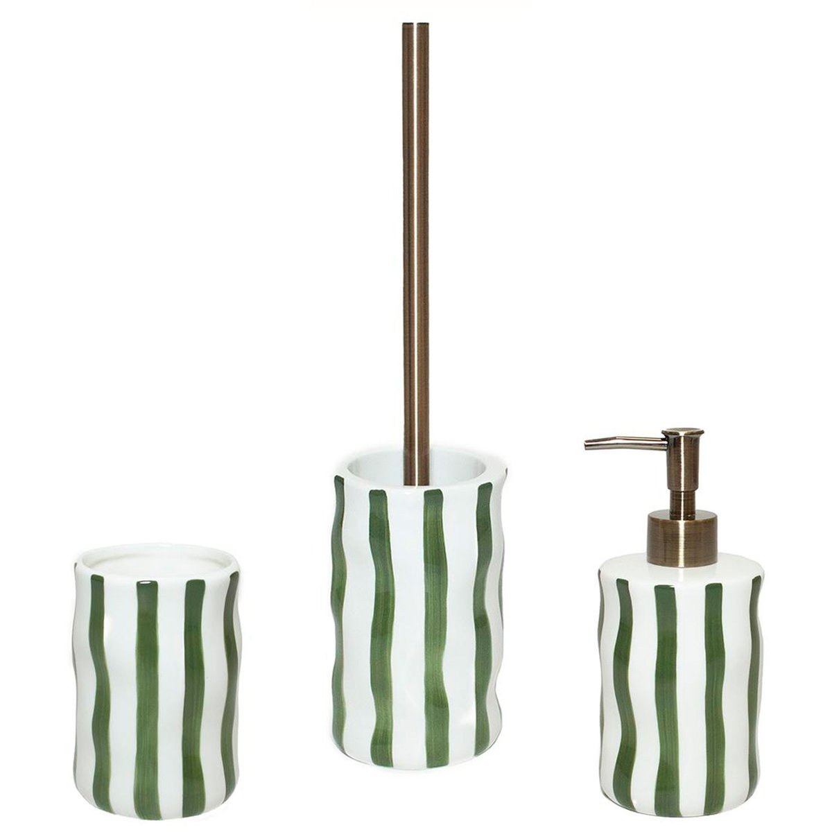Brosse WC en céramique rayures vert et blanc 10.5x10.5x44cm vert, WADIGA