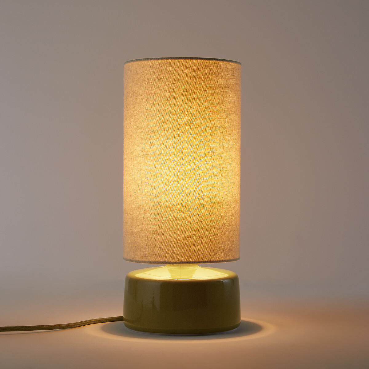 Lampe à poser, en céramique et lin, hauteur 35 cm, AMAGA vert, LA REDOUTE INTERIEURS
