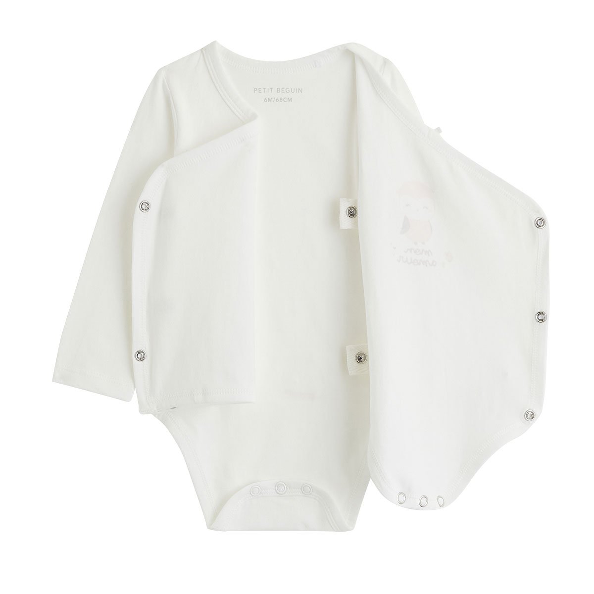 Lot de 2 bodies bébé manches longues ouverture croisée Miette ecru, PETIT BEGUIN