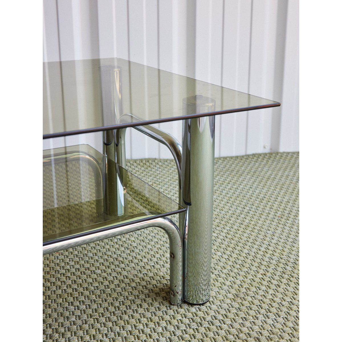 Table basse double plateau en verre fumé Donna N°1105 - Bon état fumé, DEBONGOUT