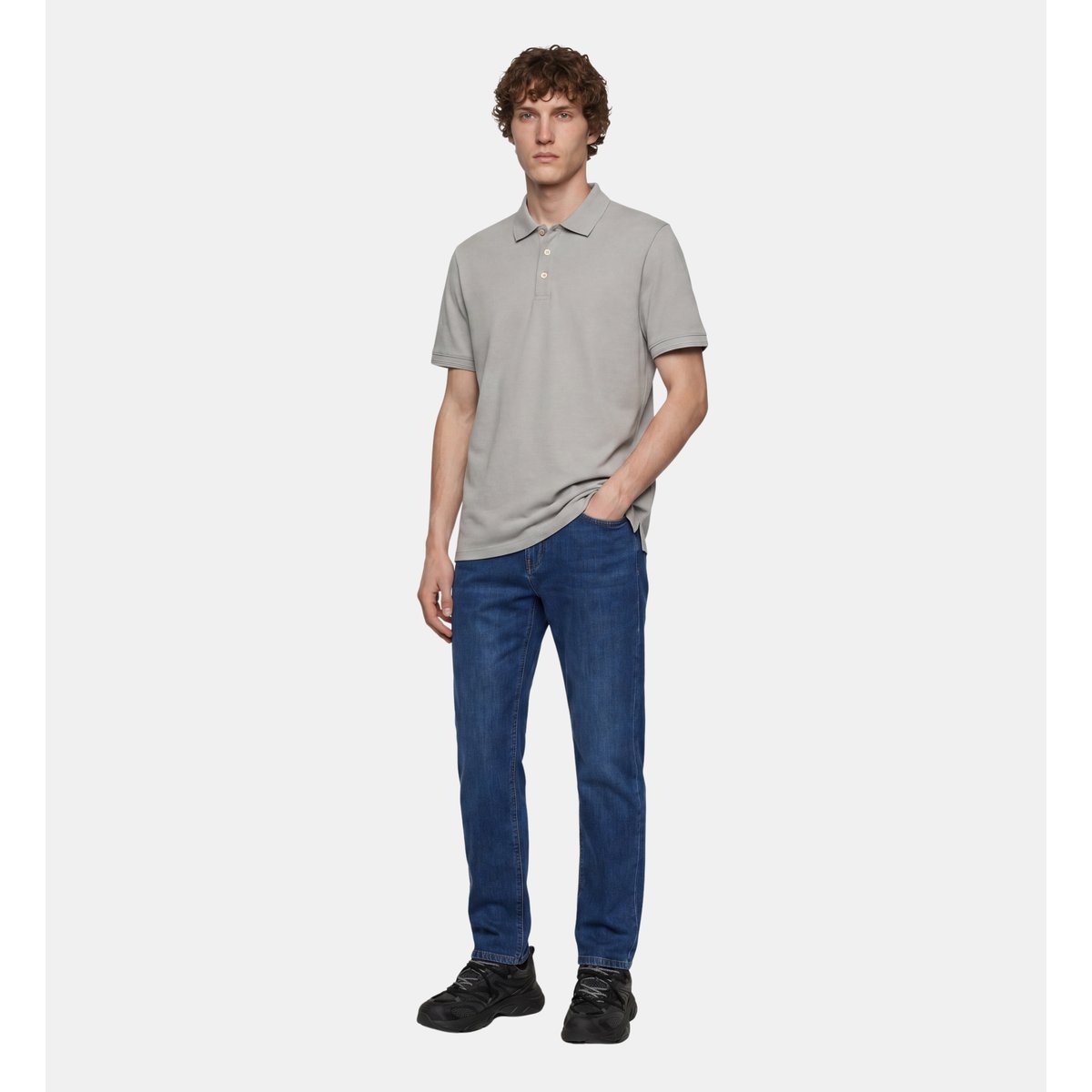 Polo droit soloc coton bio gris chiné, GALERIES LAFAYETTE