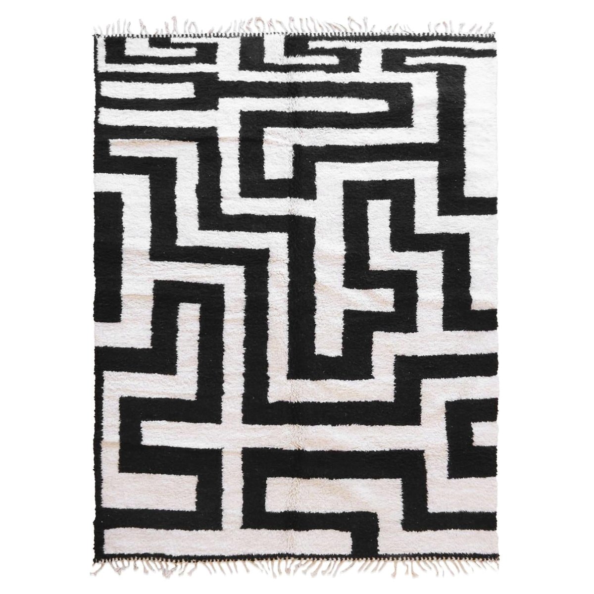 Tapis berbère élégant aux motifs labyrinthes en laine 242 x 347 cm noir intense, AFK LIVING