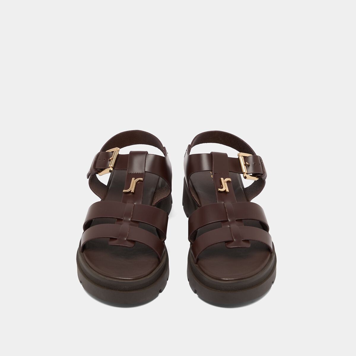 Sandales chunky en cuir Liverpool marron foncé, JONAK