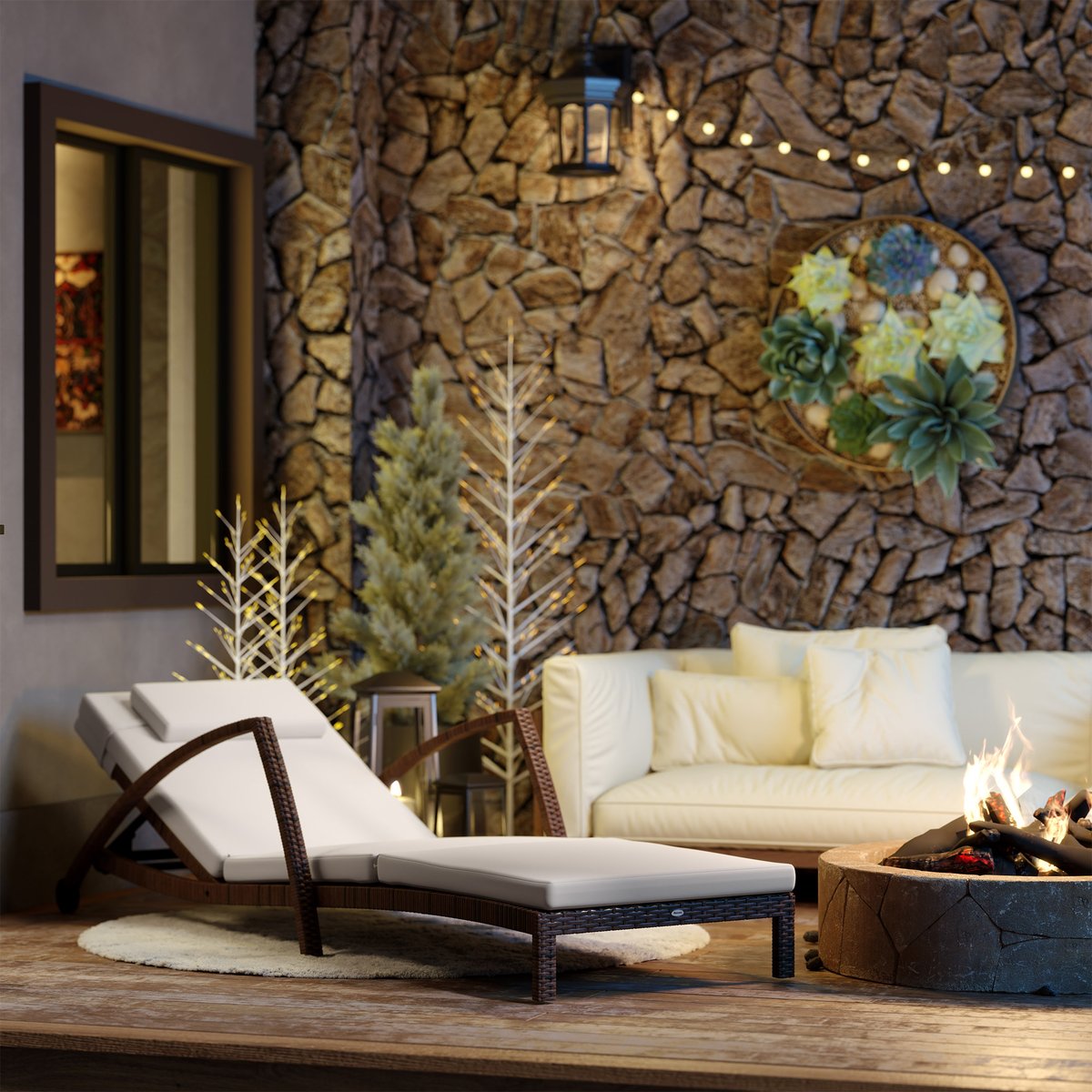 Chaise longue simple en rotin (modèle simple) marron, OUTSUNNY