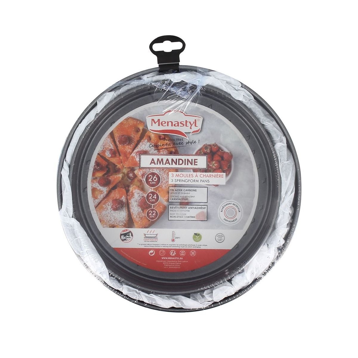 Lot de 3 moules à charnières en acier carbone 22, 25 et 26cm noir, MENASTYL