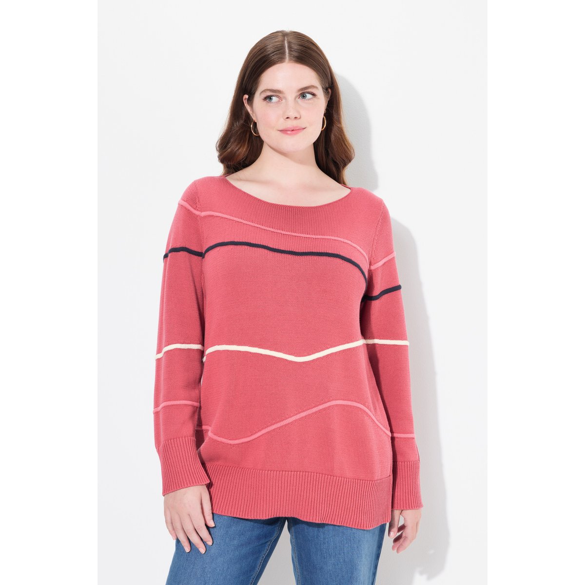 Pull en coton bio framboise, ULLA POPKEN