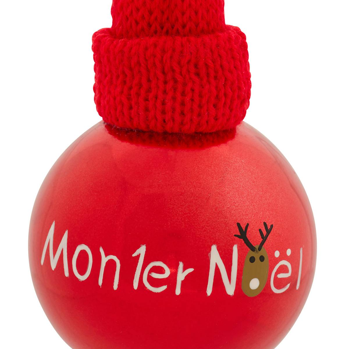 Boule Mon Premier Noël bonnet D.8 cm rouge, ATMOSPHERA