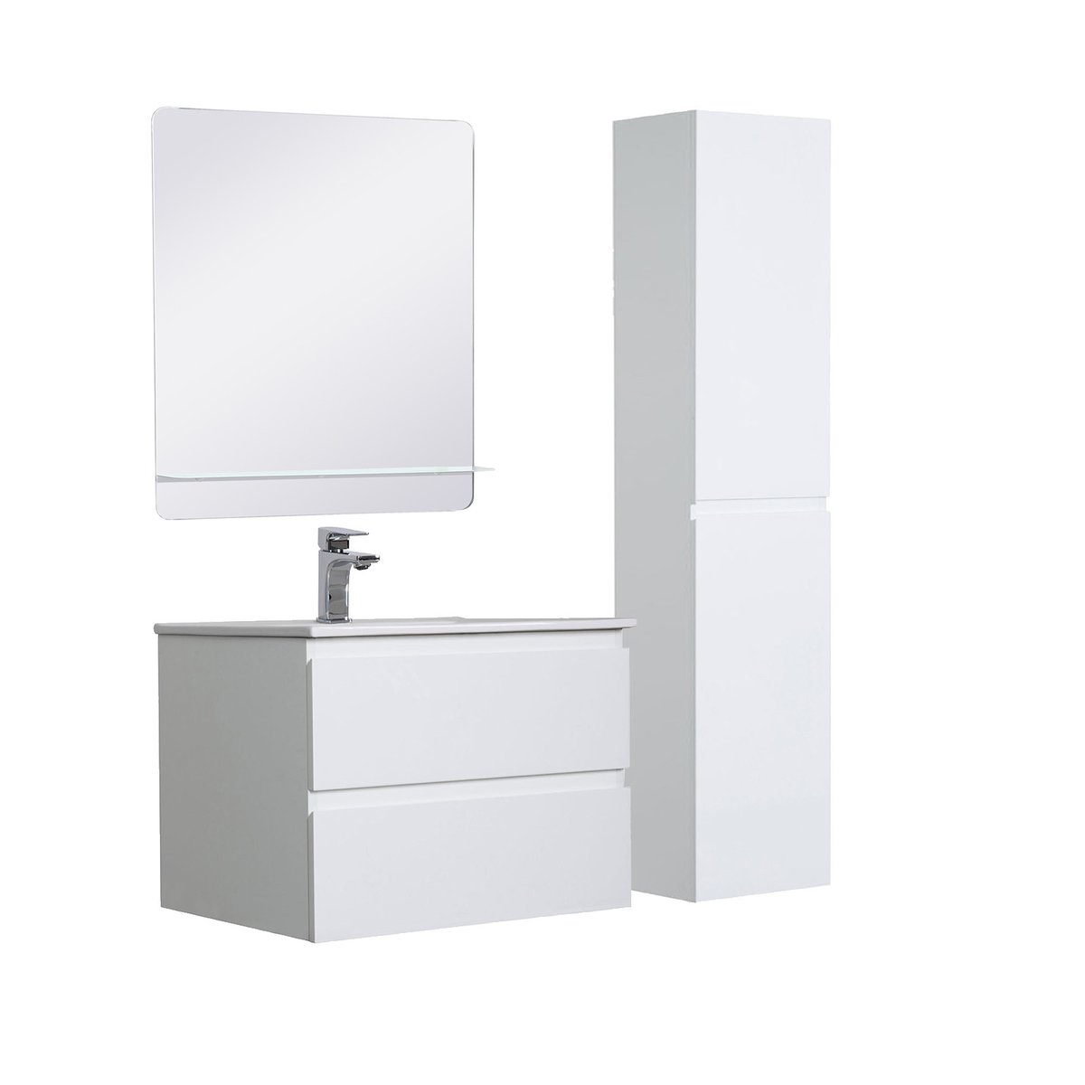 Meuble simple +vasque+miroir+colonne SORRENTO blanc, MOB IN