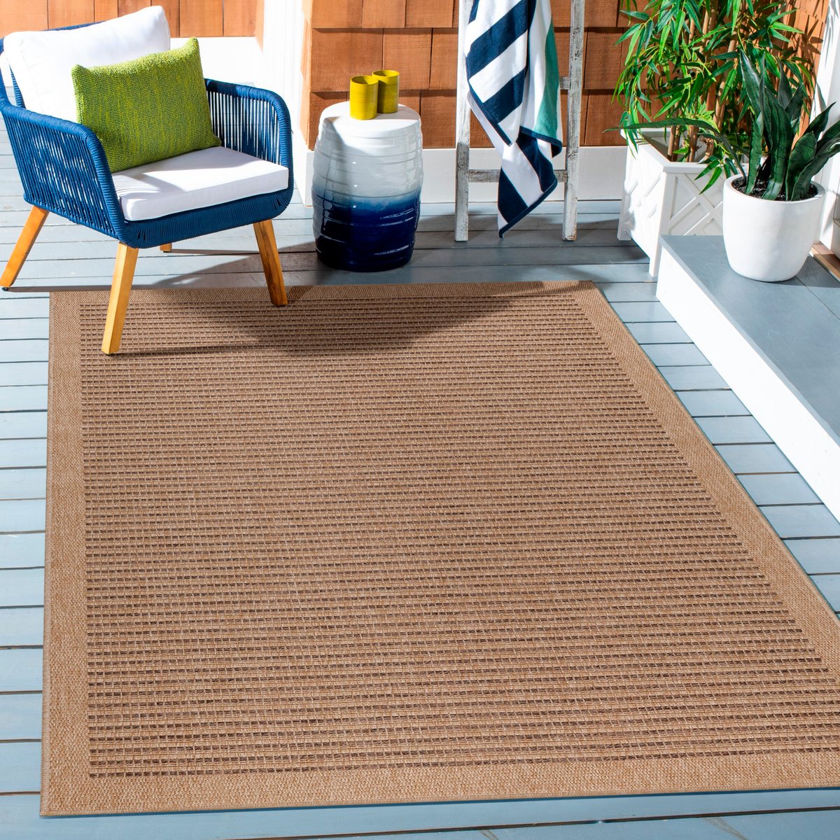 Tapis intérieur extérieur aspect jute à rayures DHAKA noir, NAZAR RUGS