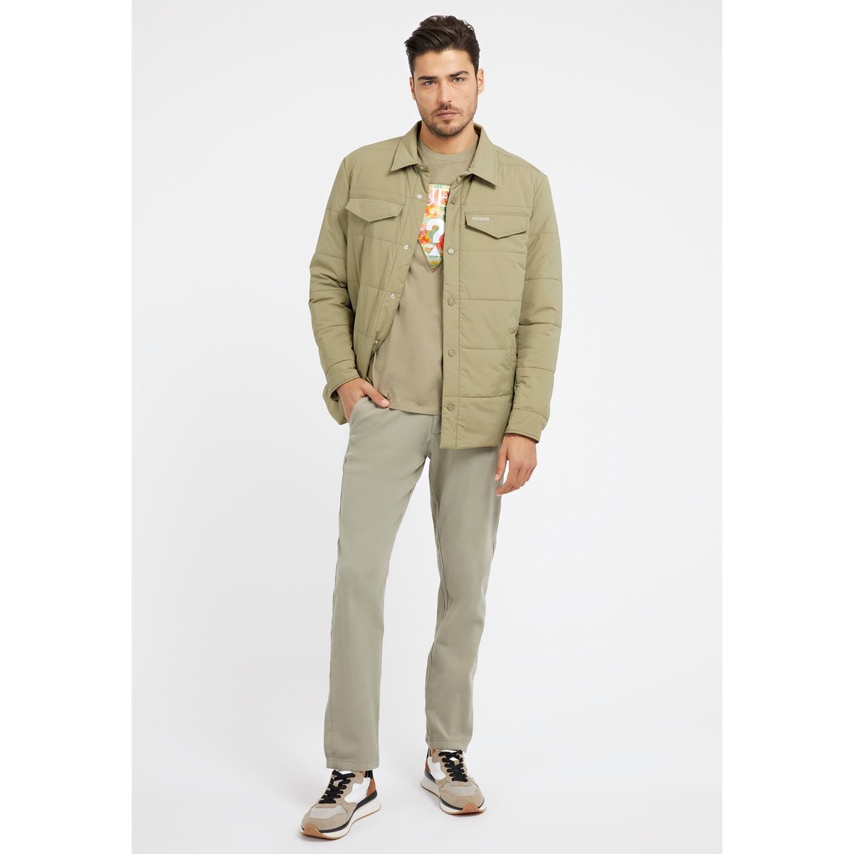 Veste Chemise Technique Matelassée vert, GUESS