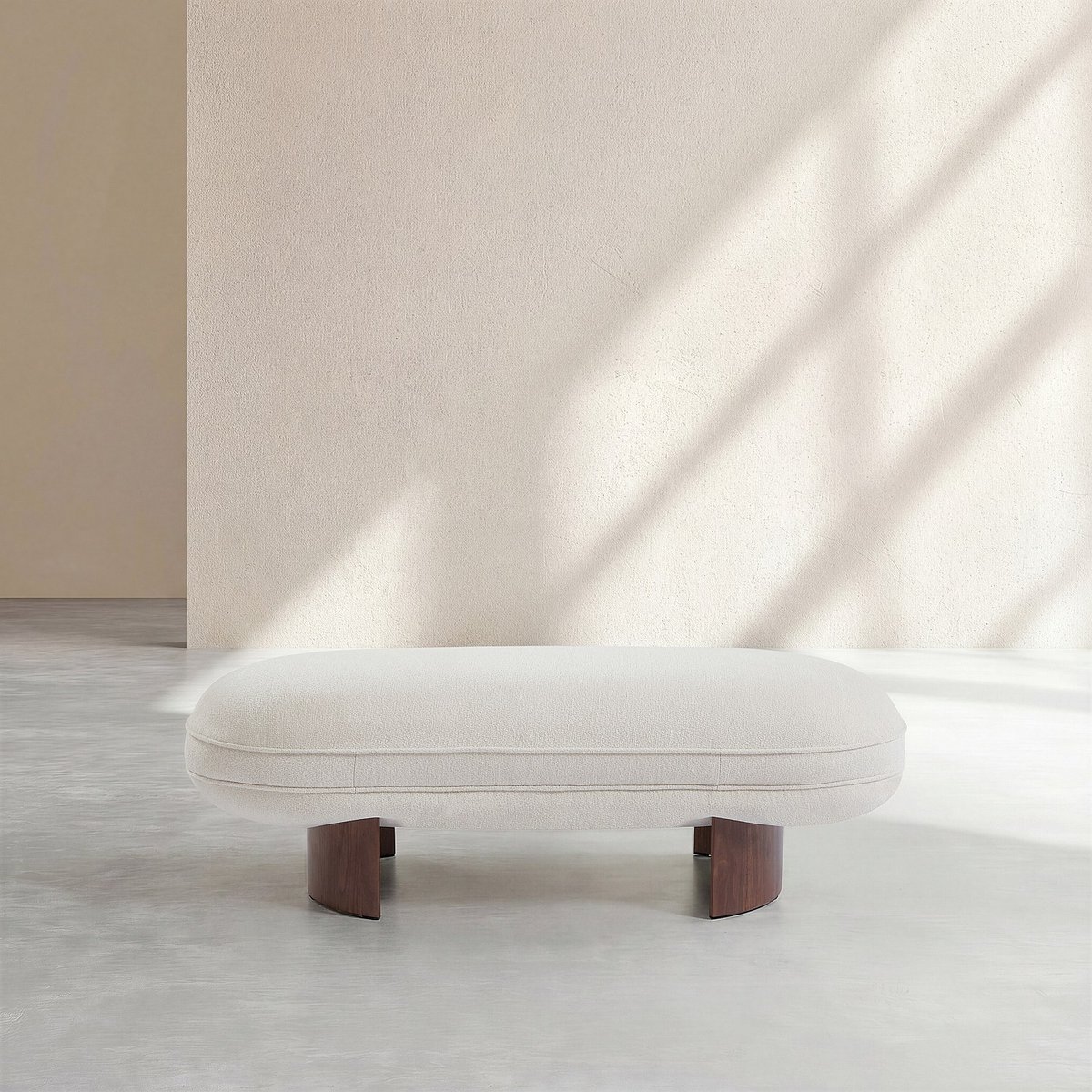 Banc en tissu et pieds en bois noyer LIGARIA blanc cassé, HABITAT