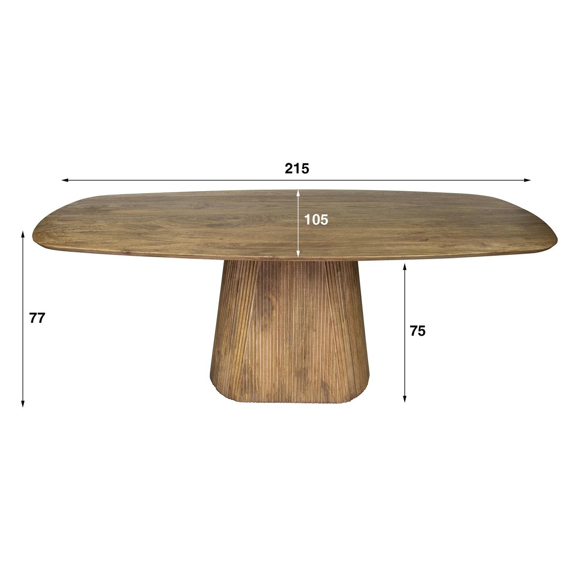 Table à manger rectangulaire avec pied central rainuré en bois de manguier 215 cm CREEK bois naturel, PIER IMPORT