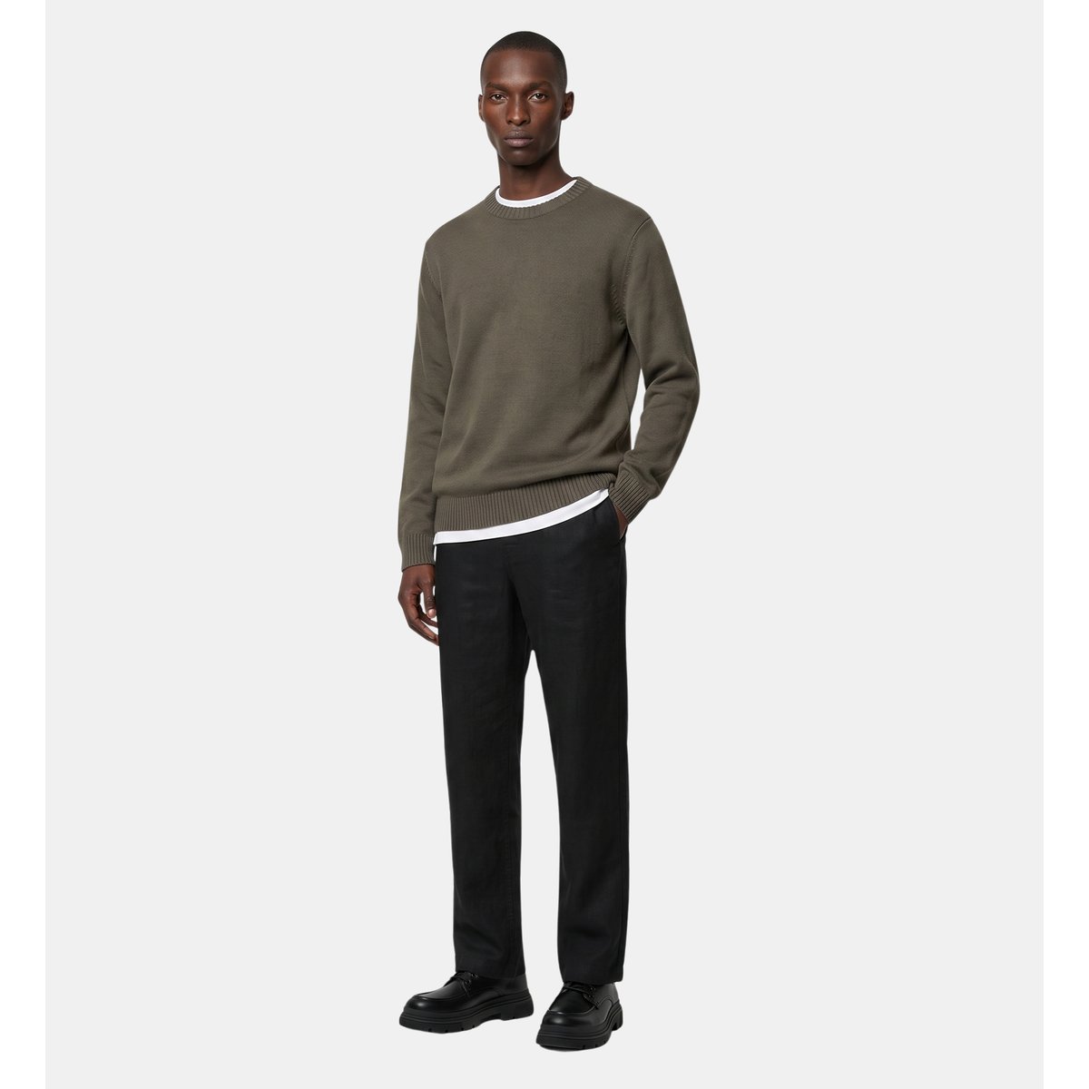 Pull leavy col rond laine mélangée kaki olive, GALERIES LAFAYETTE