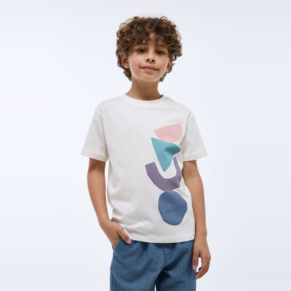 T-shirt manches courtes uni en coton BIO GOTS ecru, MONOPRIX