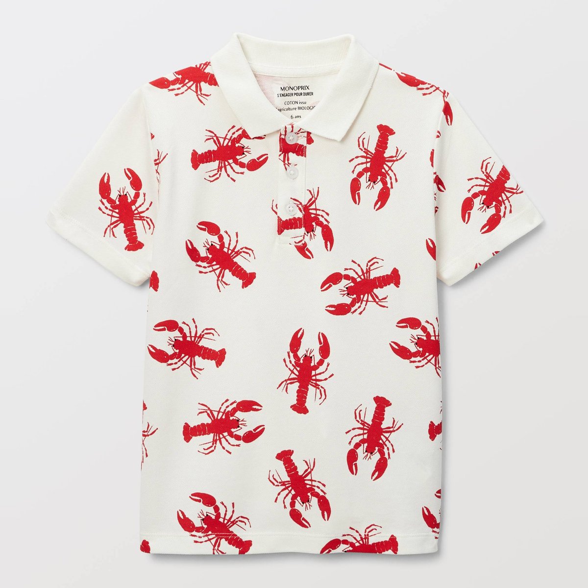 Polo manches courtes imprimé en coton BIO GOTS naturel, MONOPRIX