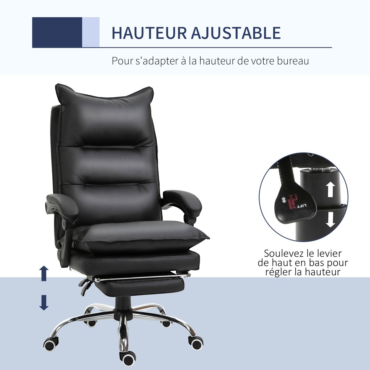 Chaise de bureau PU Noir noir, HOMCOM