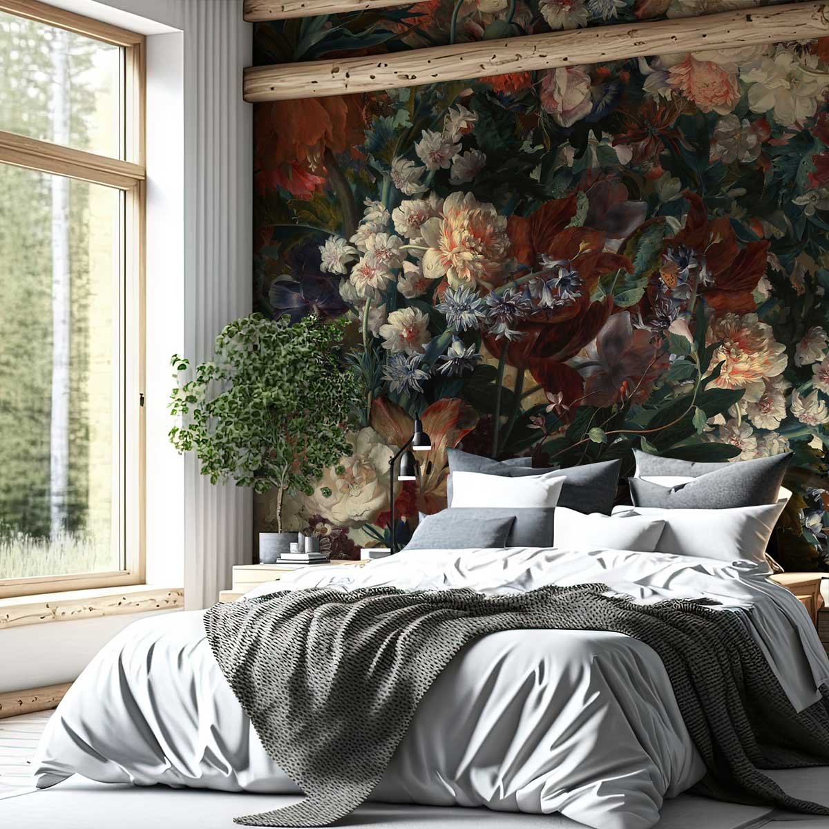 Papier peint panoramique fleurs fleurs retro intissé, HEXOA