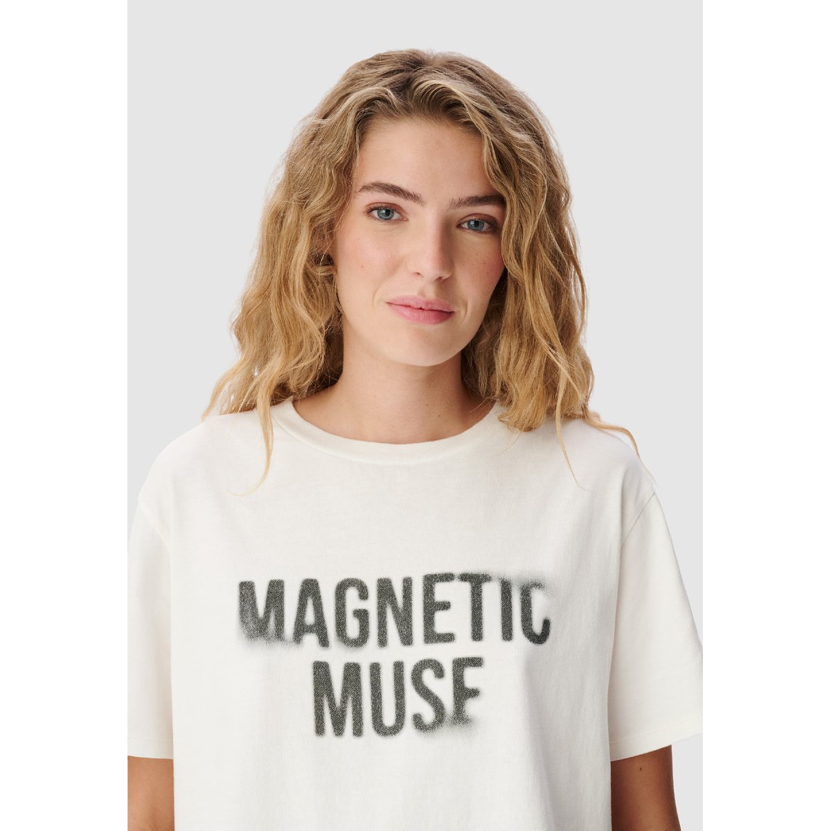 Tee-shirt col rond à message blanc cassé, IKKS