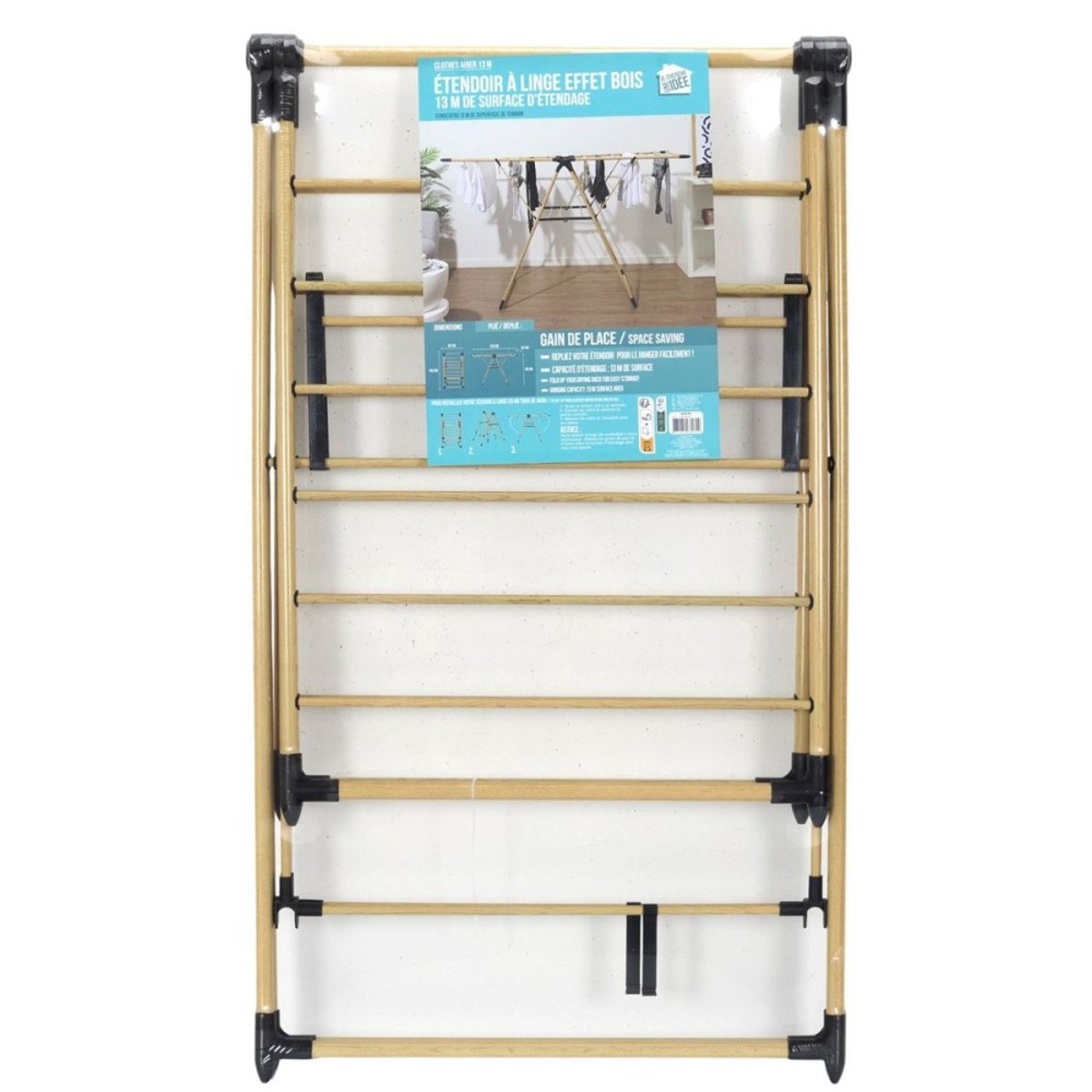 Etendoir à linge effet bois 13m étendage beige, DECORATIE