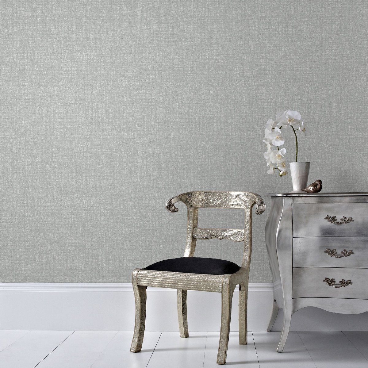 Papier peint Chenille effet tissage gris, argent, BOUTIQUE