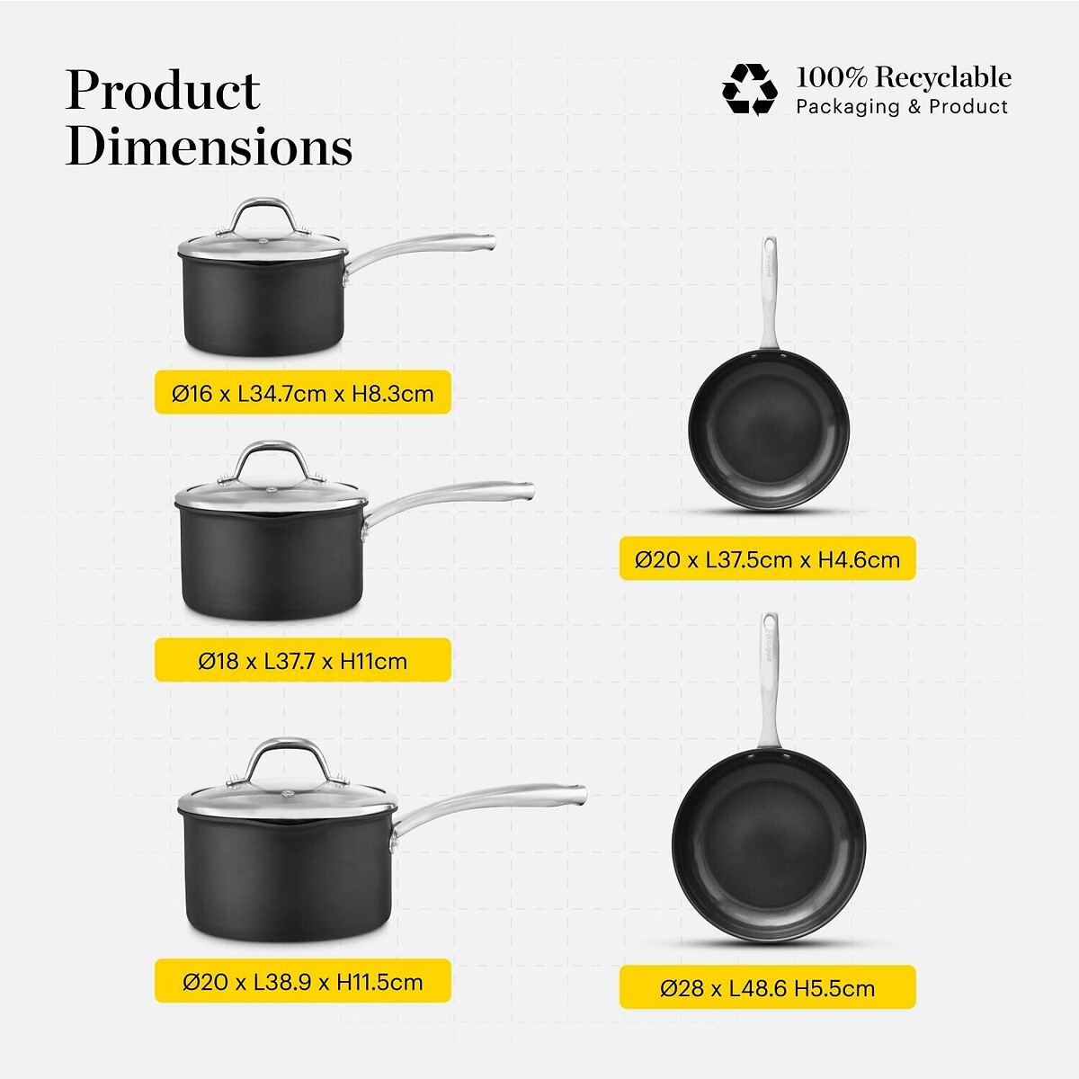 5-Piece Hard Anodized Cookware Set black, GOOD FOOD BY TOWER