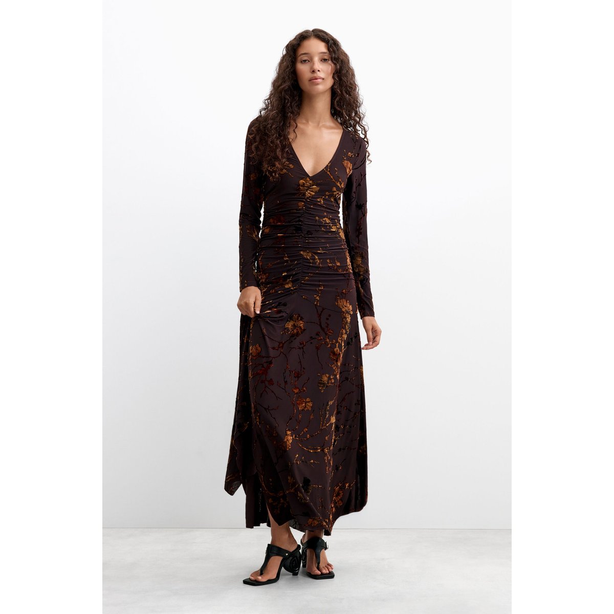 robe midi en maille marron, DESIGUAL