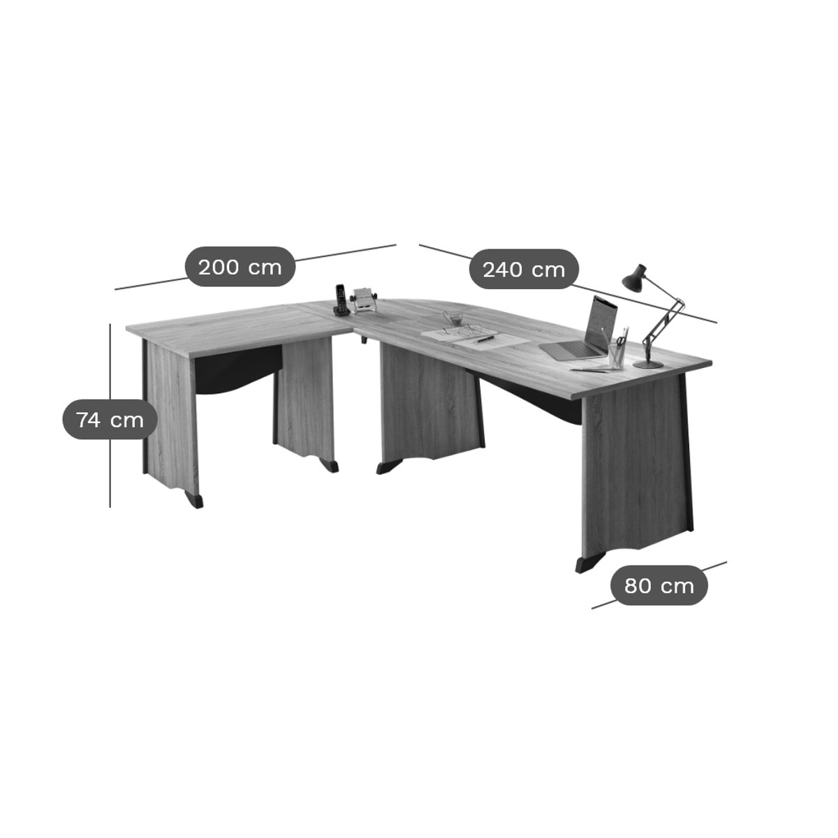Bureau complet retour 120 cm - GREGORY - Largeur 160 cm bois clair, CAMIF