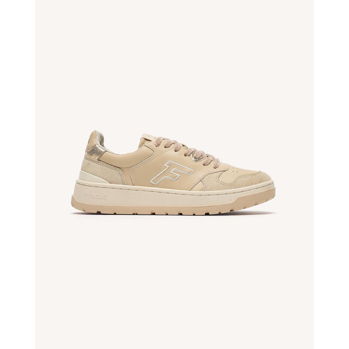 Baskets basses en cuir beige clair, FAGUO