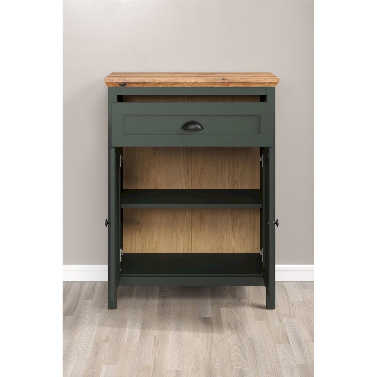 Commode collection FOREELLS plateau chêne vert foncé et chêne evoke, RECOLLECTION