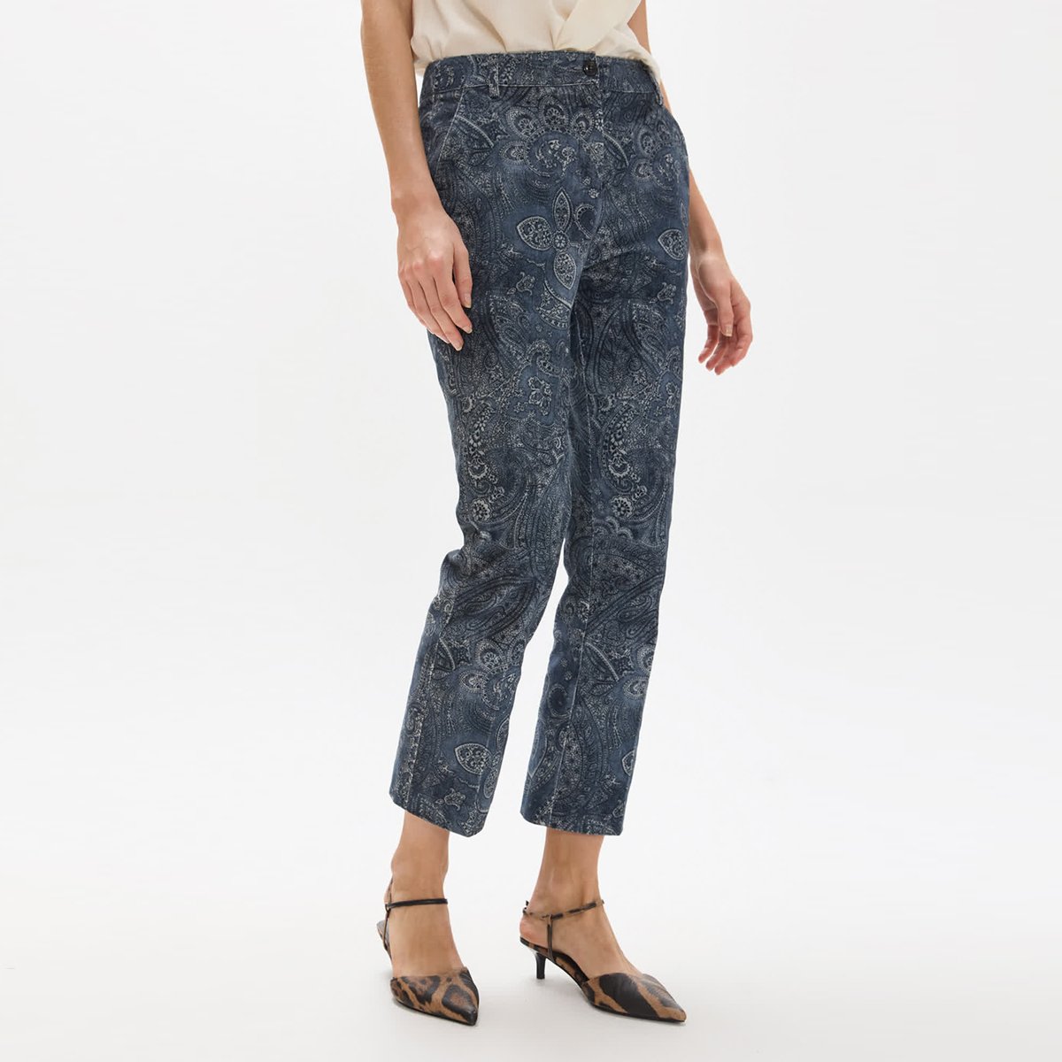Pantalon chino côtelé imprimé paisley bleu gris, LOLA CASADEMUNT