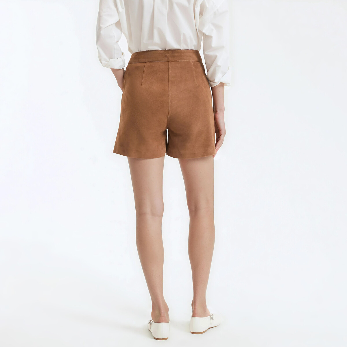Short en cuir de chèvre velours marron camel, LA REDOUTE COLLECTIONS