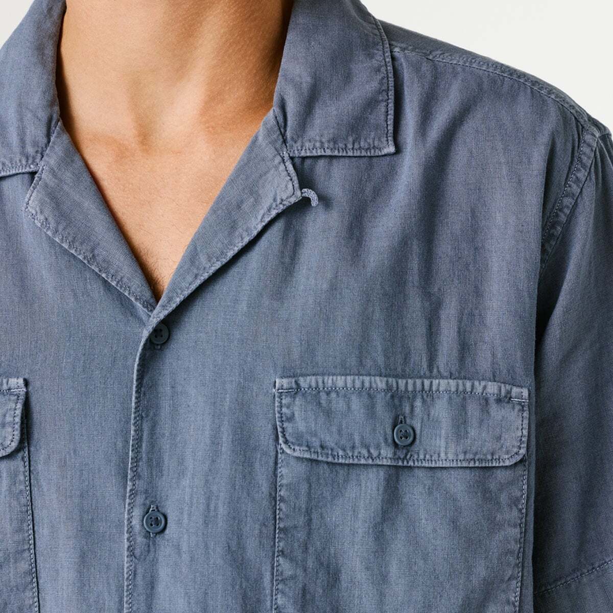 Chemise À Col Cubain bleu marine délavé, PEPE JEANS