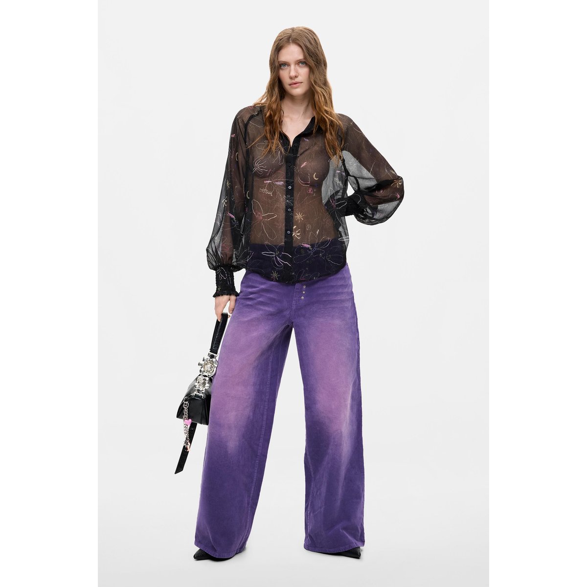Blouse fleurie transparente noir, DESIGUAL