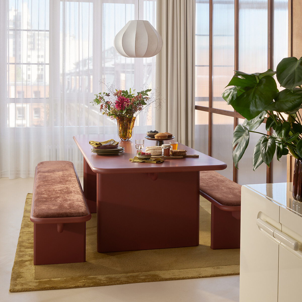 Banc XL en MDF laqué mat, longueur 230 cm, MARVELA rouge, LA REDOUTE INTERIEURS