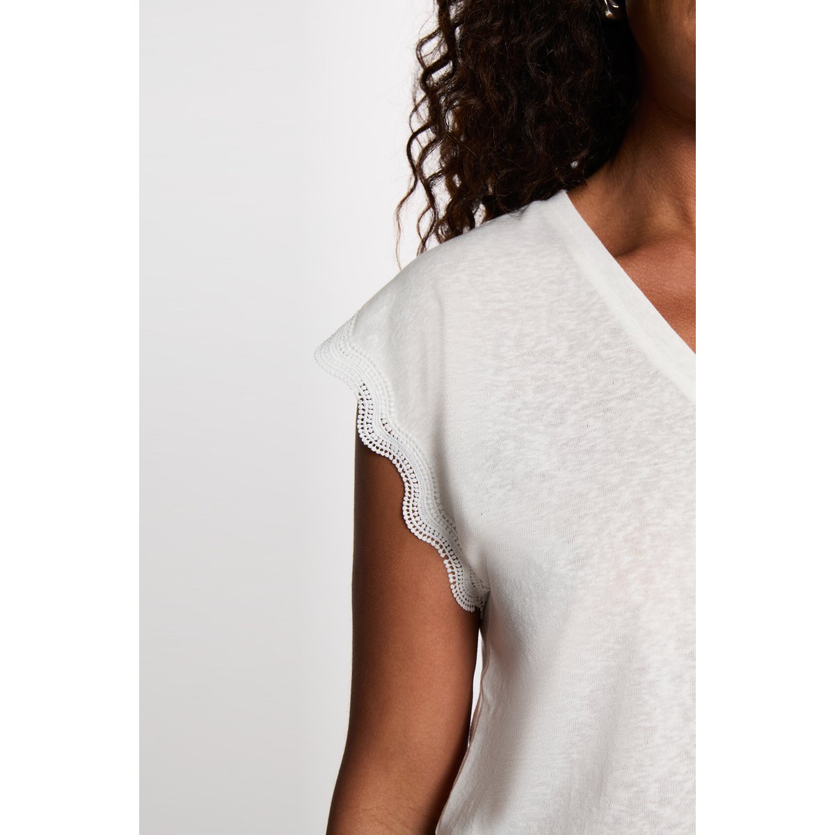 T-shirt col v manches courtes blanc, MORGAN