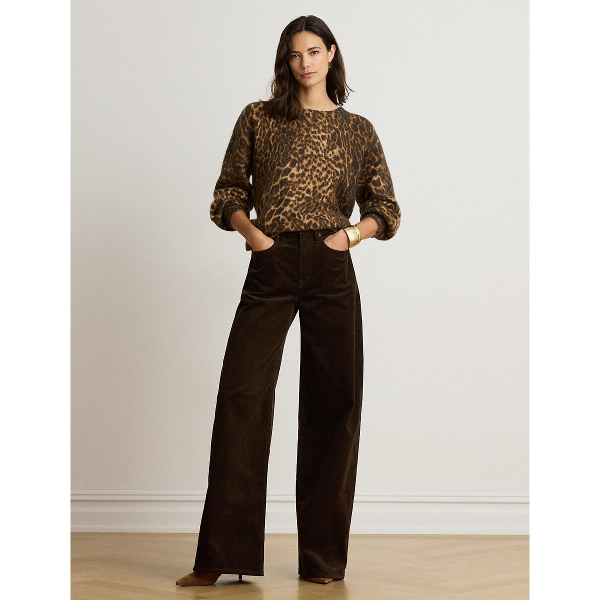 Pantalon large en velours côtelé marron, LAUREN RALPH LAUREN