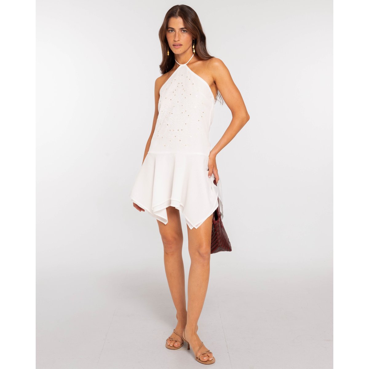Robe courte avec broderie de paillettes blanc, THE-ARE
